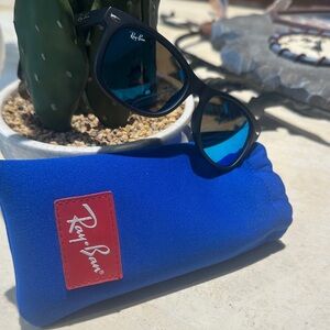 Ray-Ban Matte Black Sunglasses with Reflective Blue Lenses